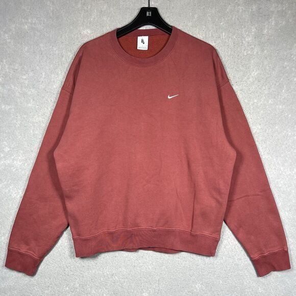 Nike Solo Swoosh Fleece Crew Sweatshirt Sweater Men’s Large Red Top Casual - Picture 1 of 13